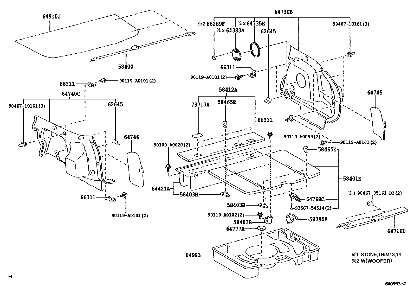 Toyota COROLLA 底板和底板装饰罩 EPC diagram — 640993J