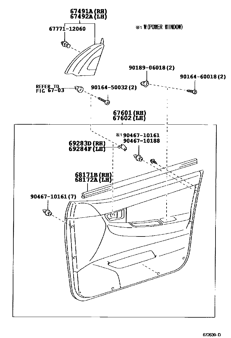 Toyota COROLLA 前门板和前门玻璃 EPC diagram — 672639D