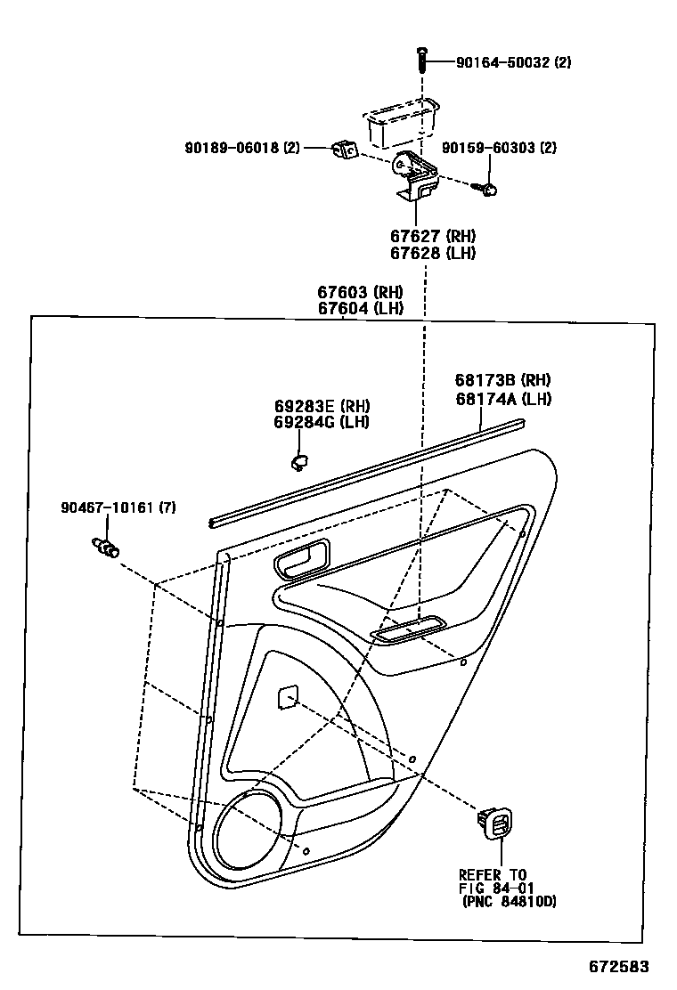 Toyota COROLLA 后门板和后门玻璃 EPC diagram — 672583