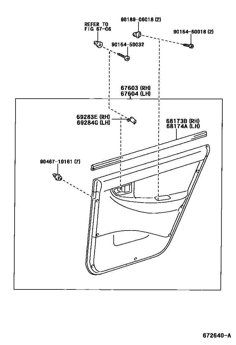 Toyota COROLLA 后门板和后门玻璃 EPC diagram — 672640A