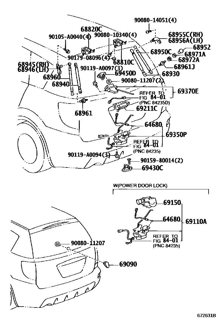 Toyota COROLLA 背门锁和背门把手 EPC diagram — 672631B