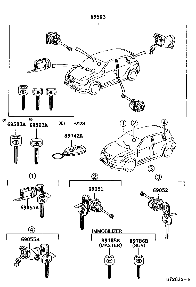 Toyota COROLLA 锁芯组件 EPC diagram — 672632B