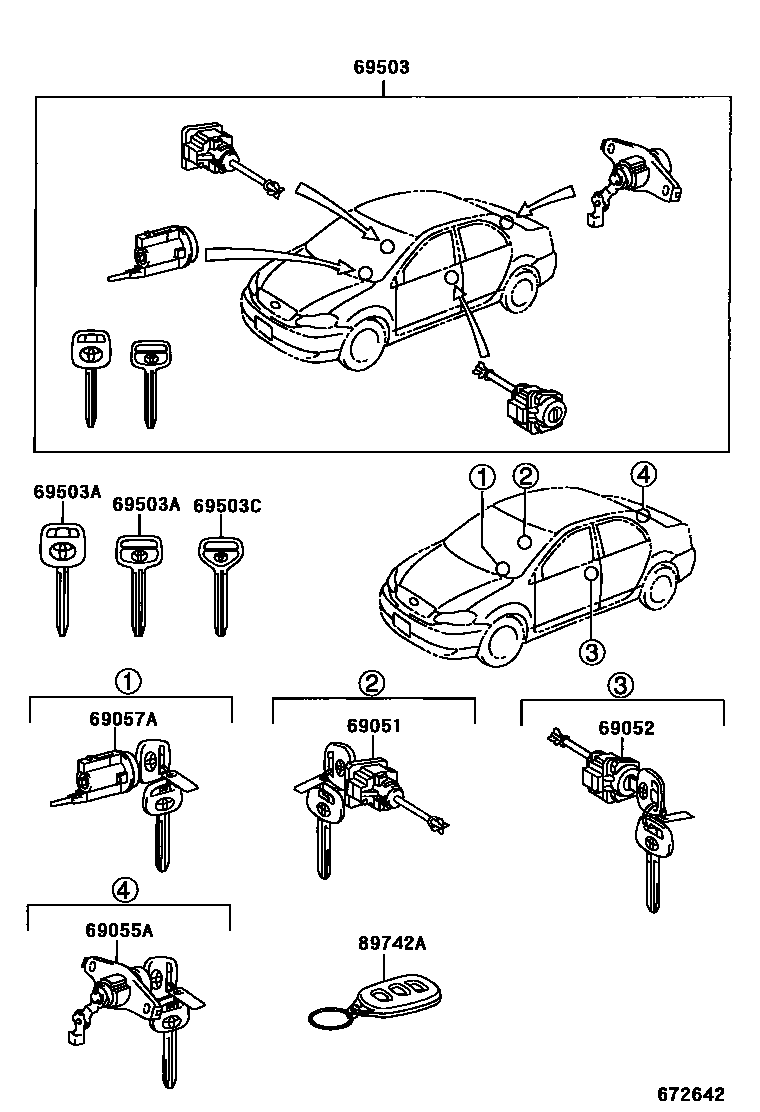 Toyota COROLLA 锁芯组件 EPC diagram — 672642