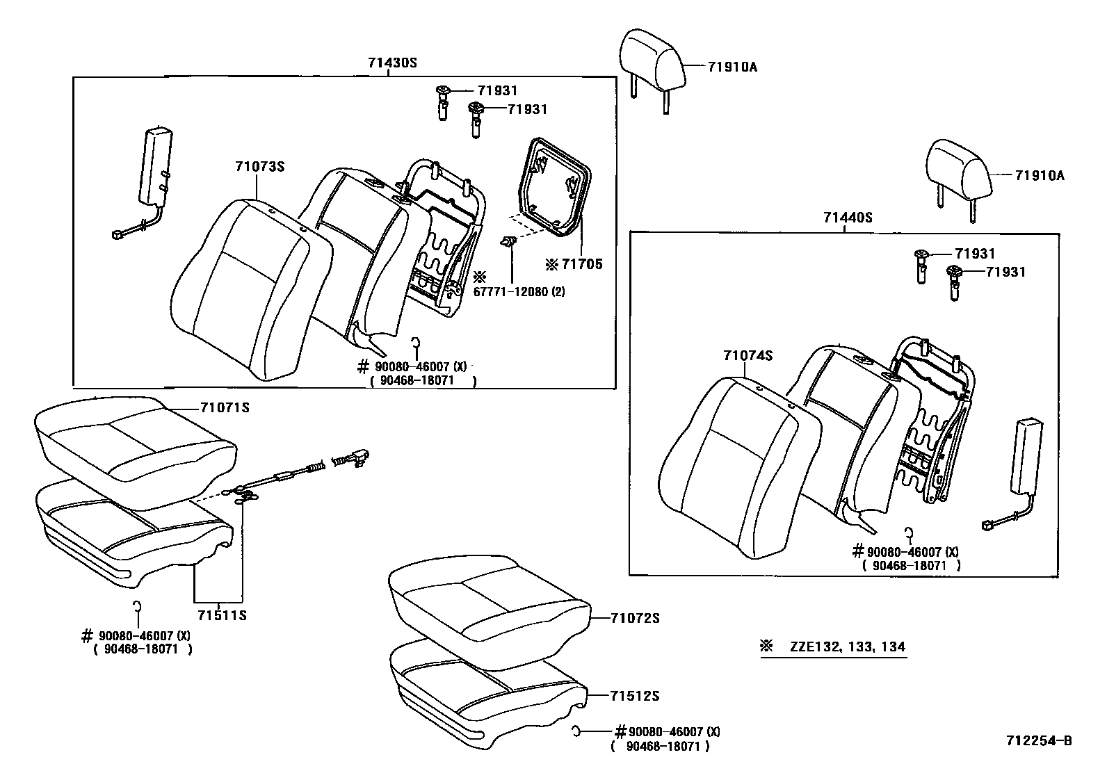 Toyota COROLLA 前排座椅和座椅滑轨 EPC diagram — 712254B