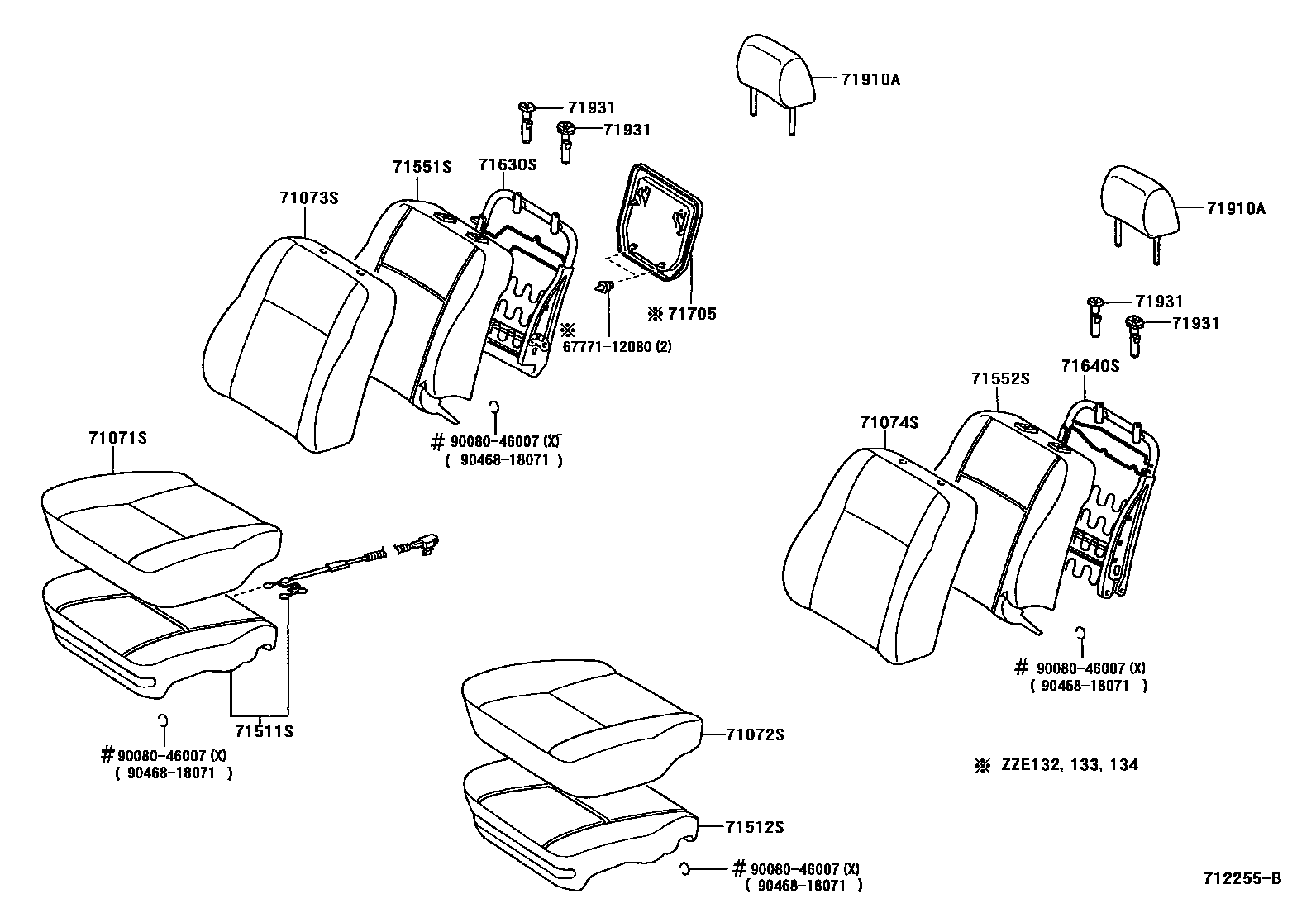 Toyota COROLLA 前排座椅和座椅滑轨 EPC diagram — 712255B