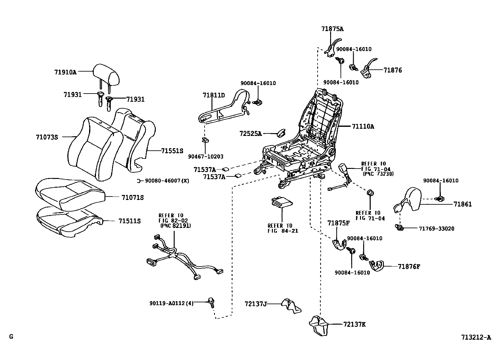 Toyota COROLLA 前排座椅和座椅滑轨 EPC diagram — 713212A