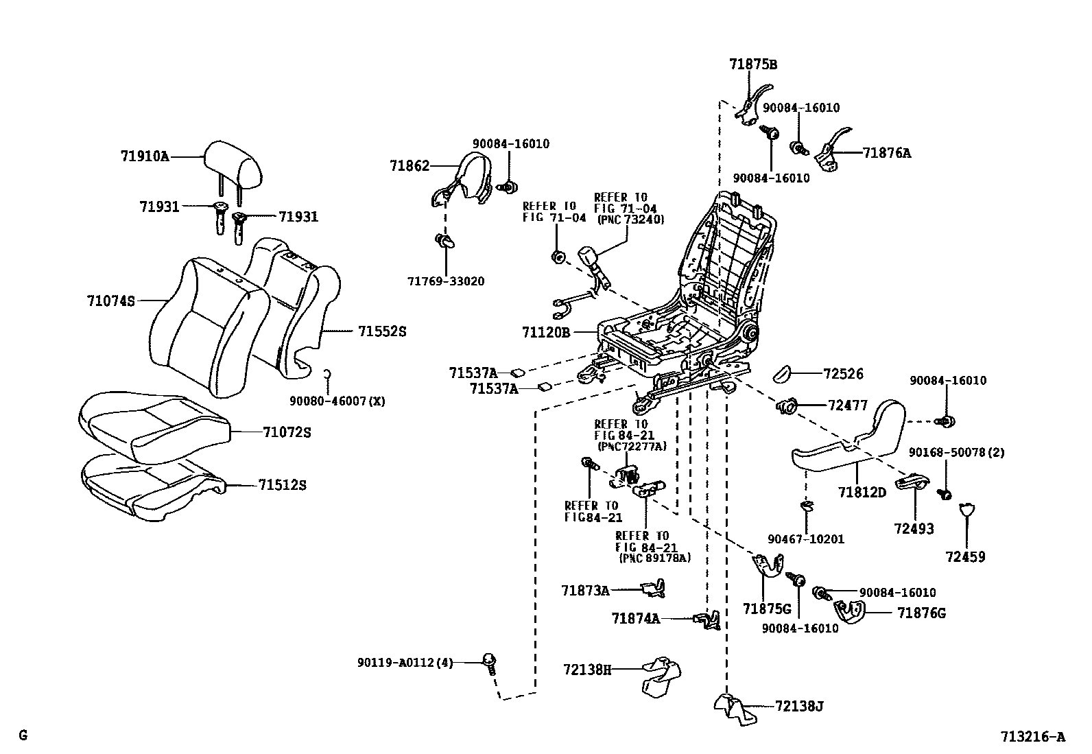Toyota COROLLA 前排座椅和座椅滑轨 EPC diagram — 713216A