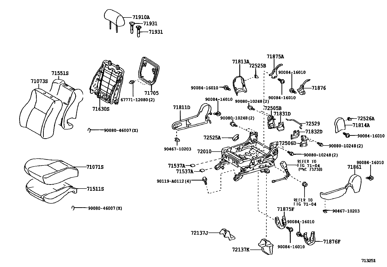 Toyota COROLLA 前排座椅和座椅滑轨 EPC diagram — 713251