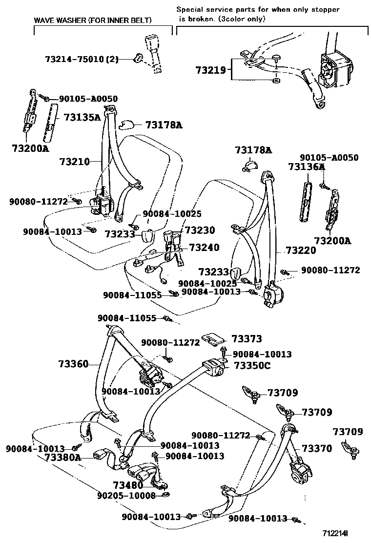 Toyota COROLLA 安全带和儿童保护座椅 EPC diagram — 712214I