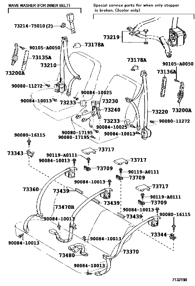 Toyota COROLLA 安全带和儿童保护座椅 EPC diagram — 713215B