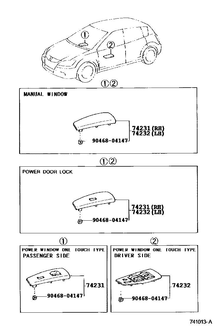 Toyota COROLLA 扶手和遮阳板 EPC diagram — 741013A