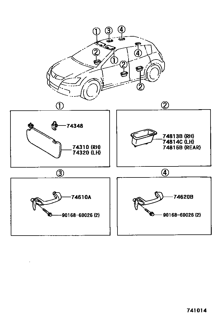 Toyota COROLLA 扶手和遮阳板 EPC diagram — 741014