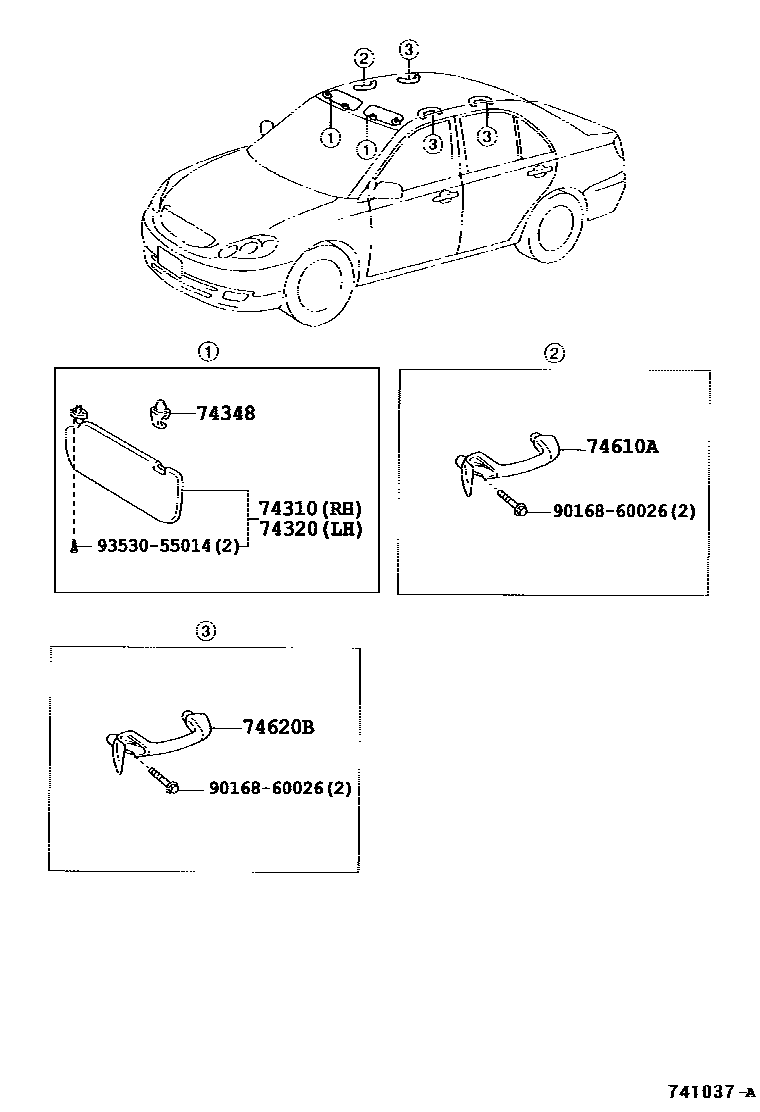 Toyota COROLLA 扶手和遮阳板 EPC diagram — 741037A