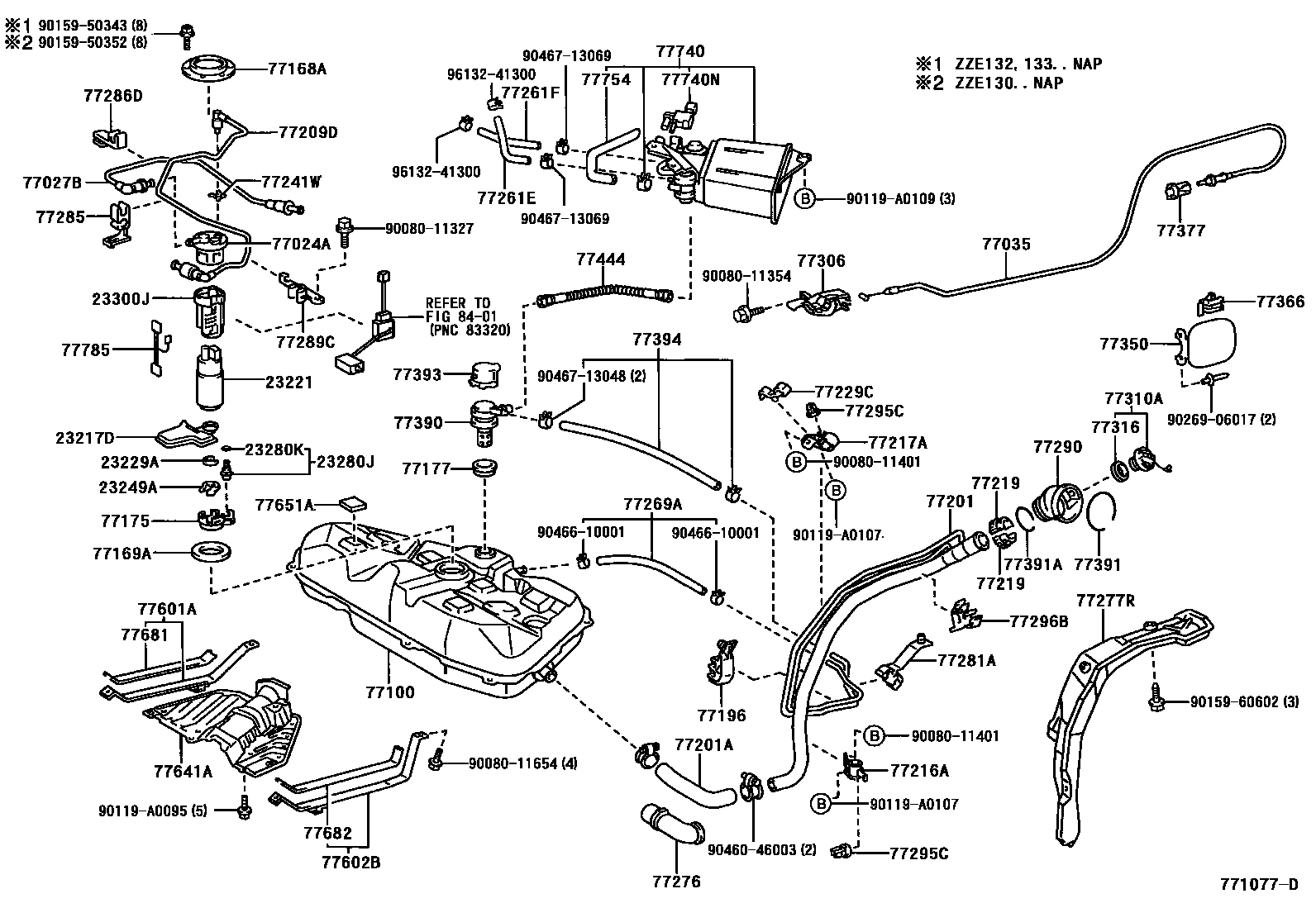 Toyota COROLLA 燃油箱和燃油管 EPC diagram — 771077D