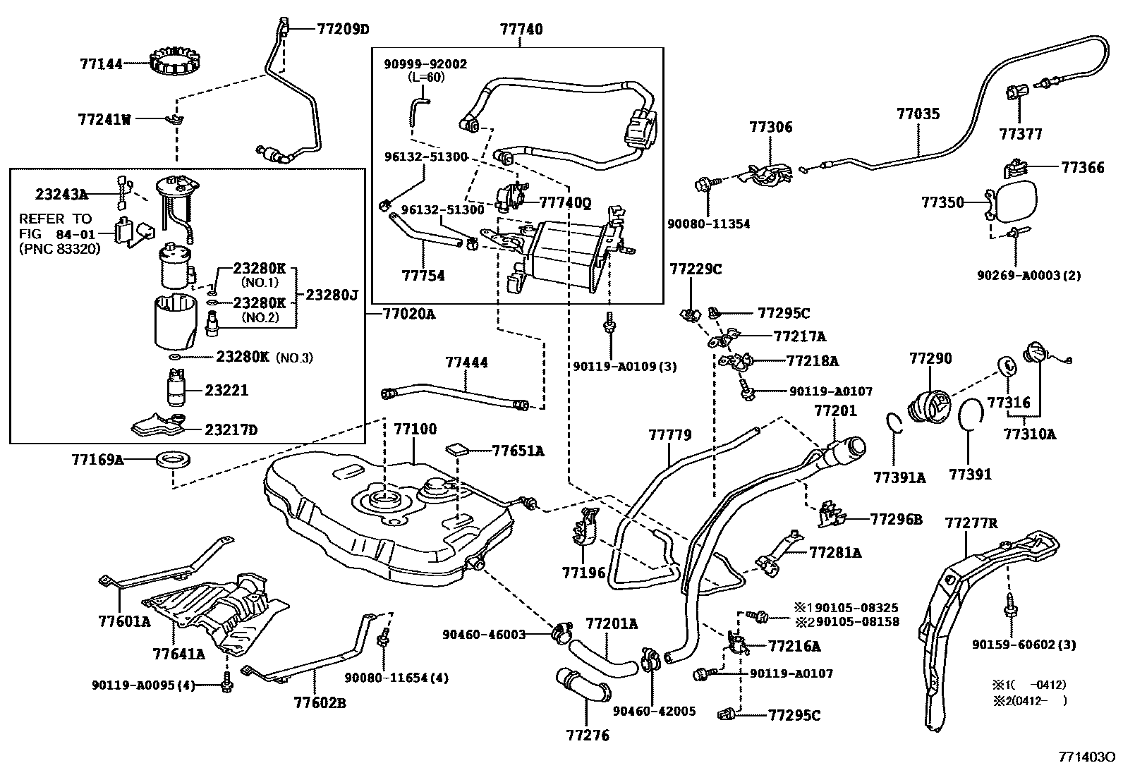 Toyota COROLLA 燃油箱和燃油管 EPC diagram — 771403O