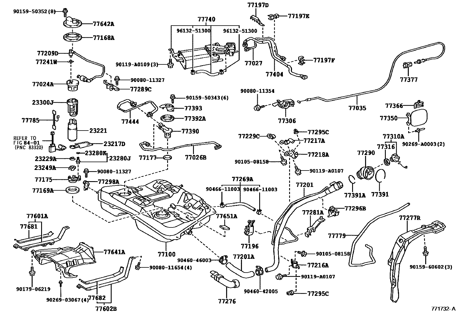 Toyota COROLLA 燃油箱和燃油管 EPC diagram — 771732A