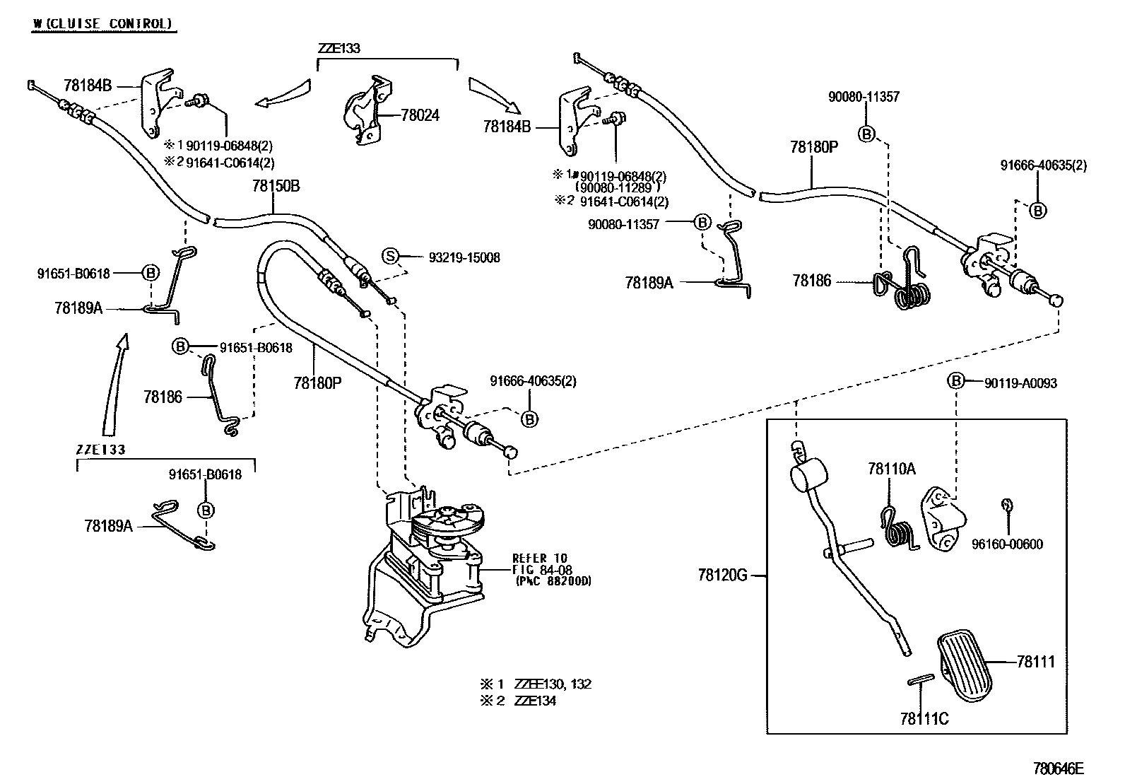 Toyota COROLLA accelerator pedal connecting rod EPC diagram — 780646E