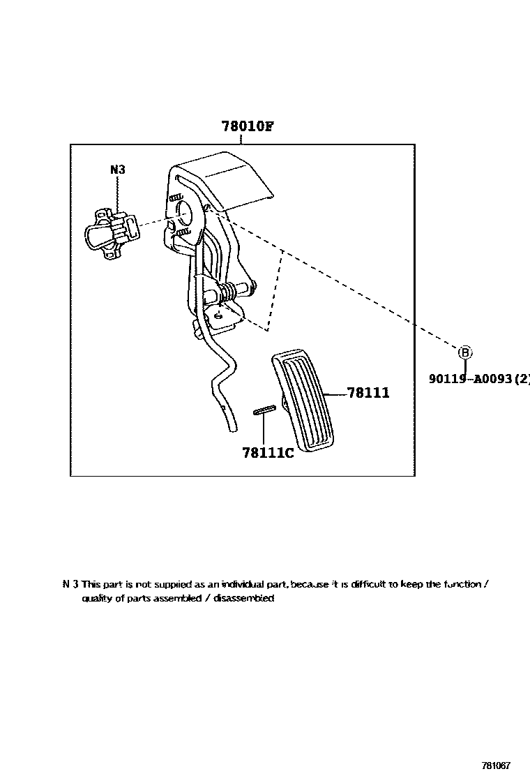 Toyota COROLLA accelerator pedal connecting rod EPC diagram — 781067