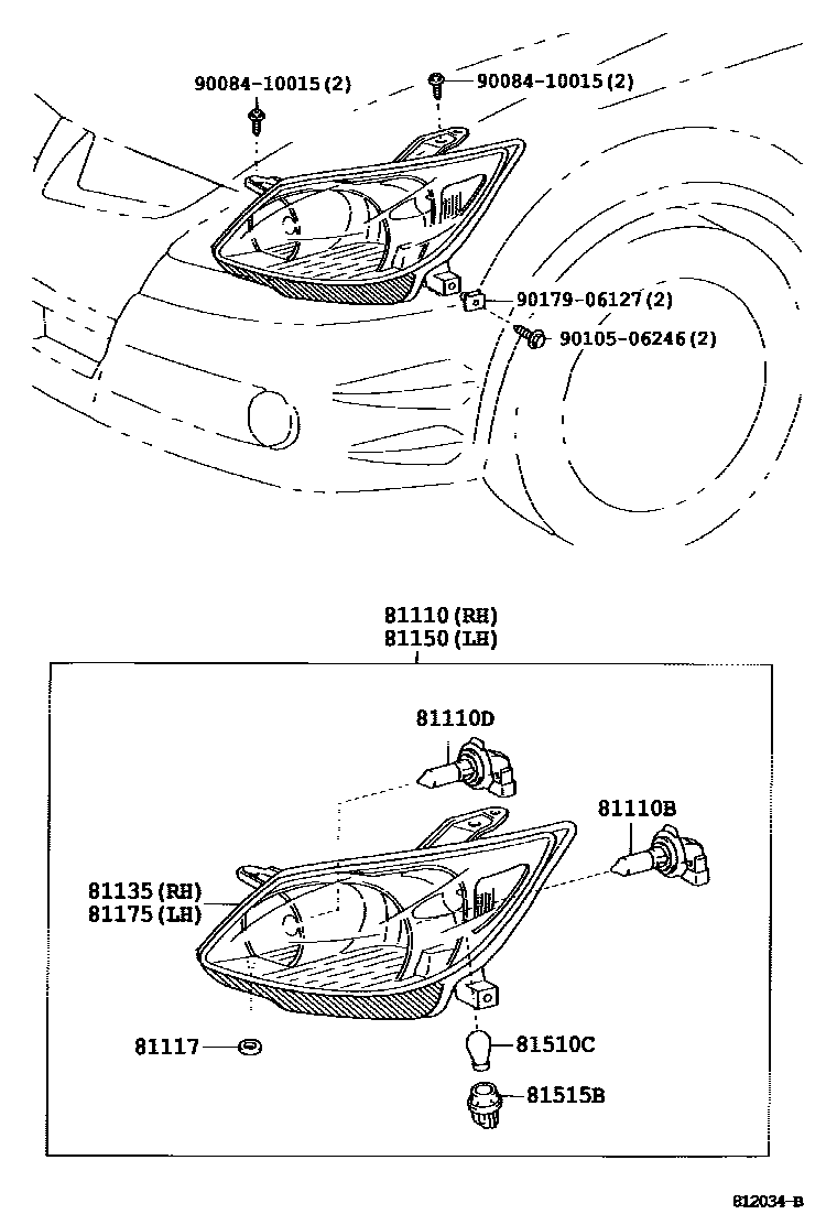 Toyota COROLLA Headlamp EPC diagram — 812034B