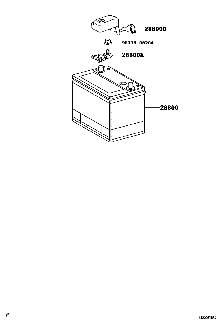 Toyota COROLLA 蓄电池和蓄电池电缆 EPC diagram — 822916C