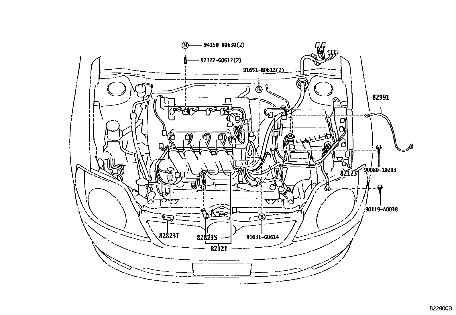 Toyota COROLLA 线束和卡夹 EPC diagram — 822900B