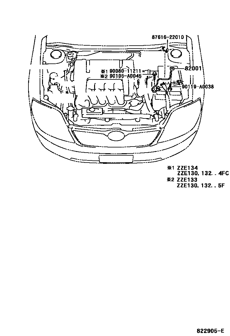 Toyota COROLLA 线束和卡夹 EPC diagram — 822905E