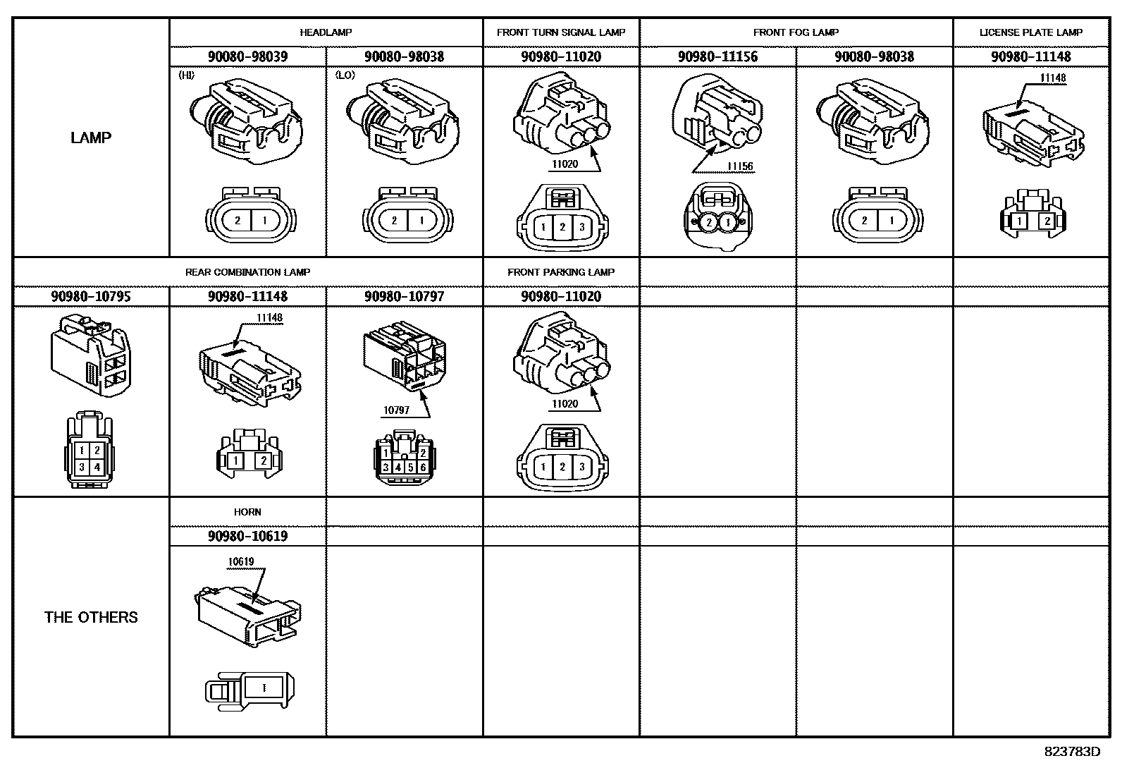 Toyota COROLLA 线束和卡夹 EPC diagram — 823783D