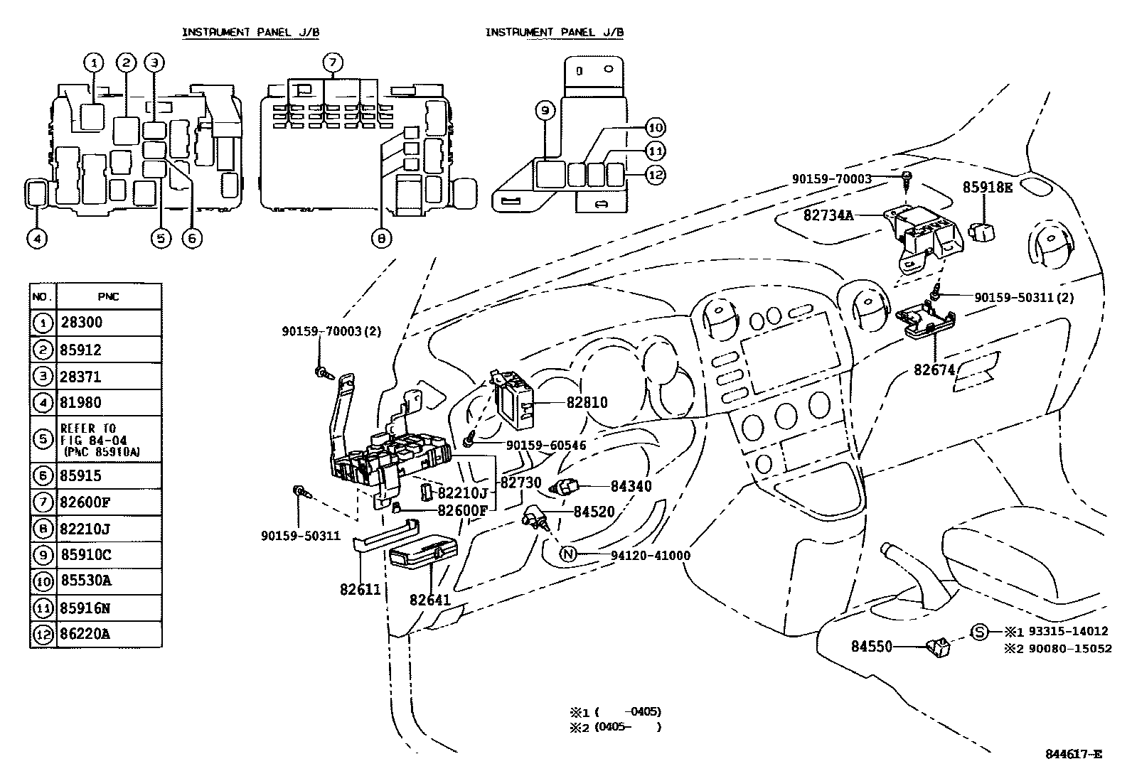 Toyota COROLLA 开关和继电器和ECU EPC diagram — 844617E