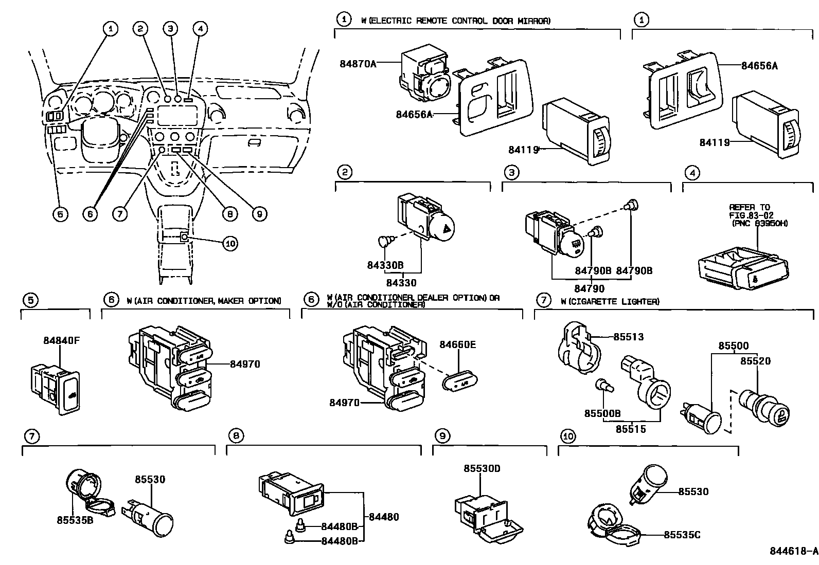 Toyota COROLLA 开关和继电器和ECU EPC diagram — 844618A