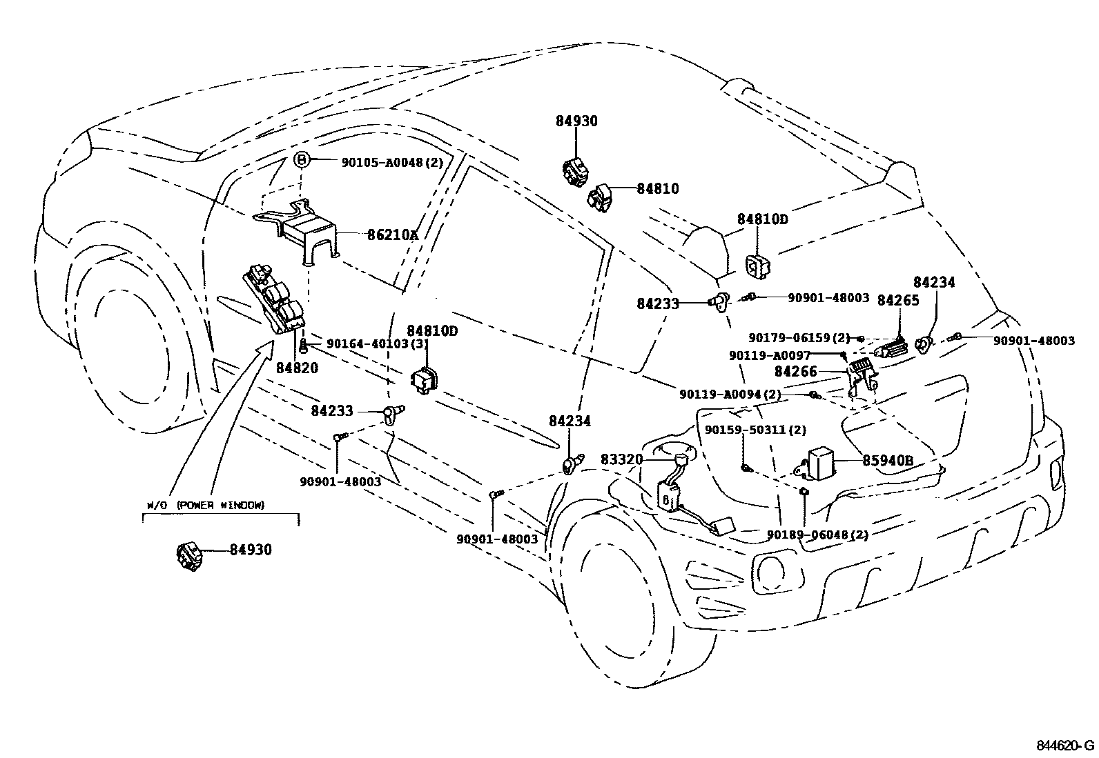 Toyota COROLLA 开关和继电器和ECU EPC diagram — 844620G