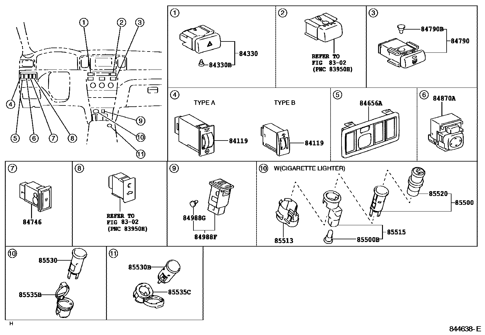 Toyota COROLLA 开关和继电器和ECU EPC diagram — 844638E