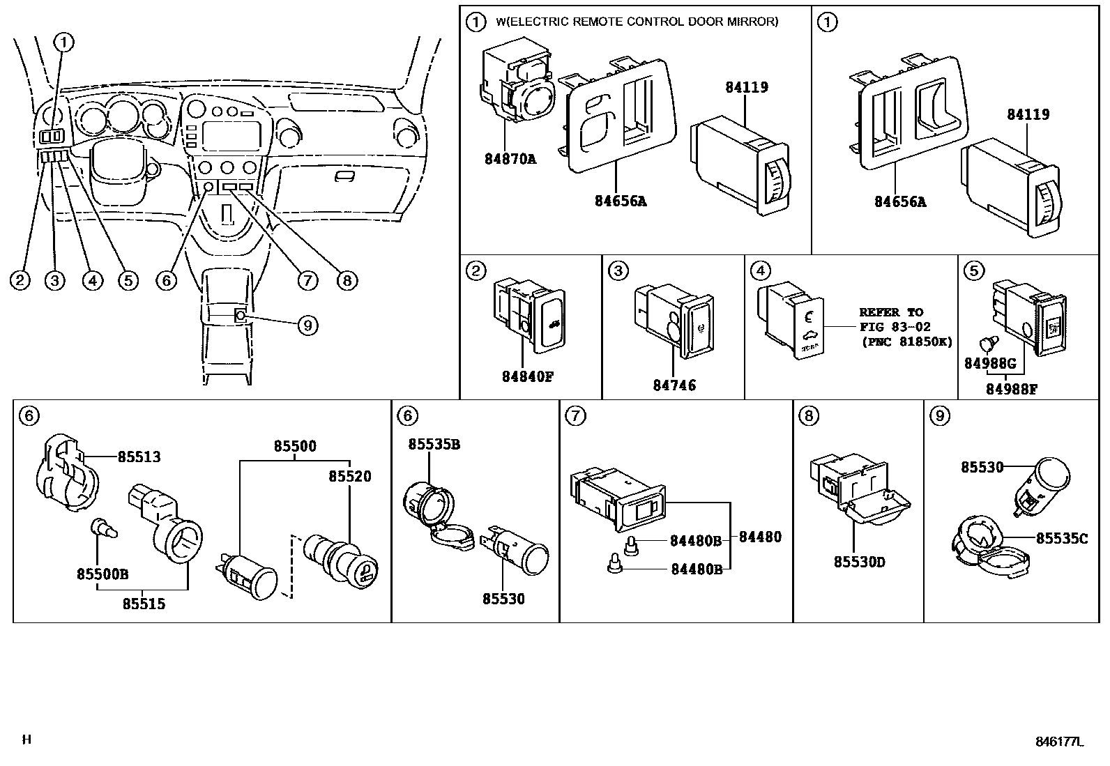 Toyota COROLLA 开关和继电器和ECU EPC diagram — 846177L