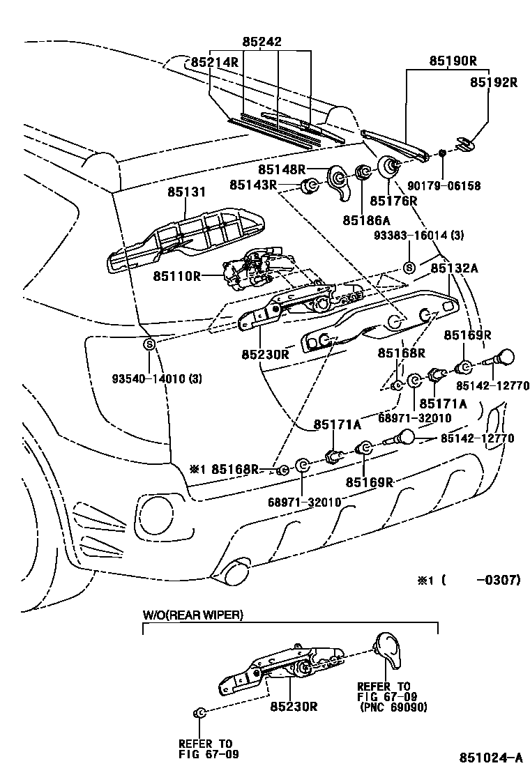 Toyota COROLLA 后刮水器 EPC diagram — 851024A