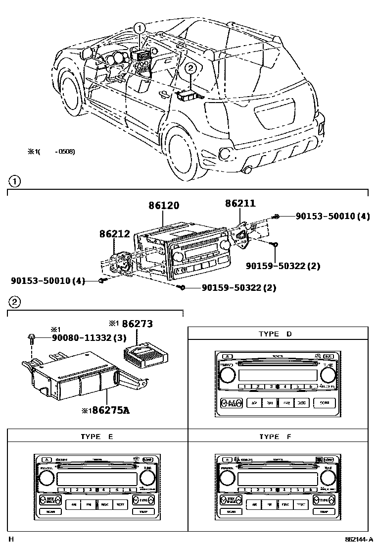 Toyota COROLLA 收音机、放大器和冷凝器 EPC diagram — 862144A