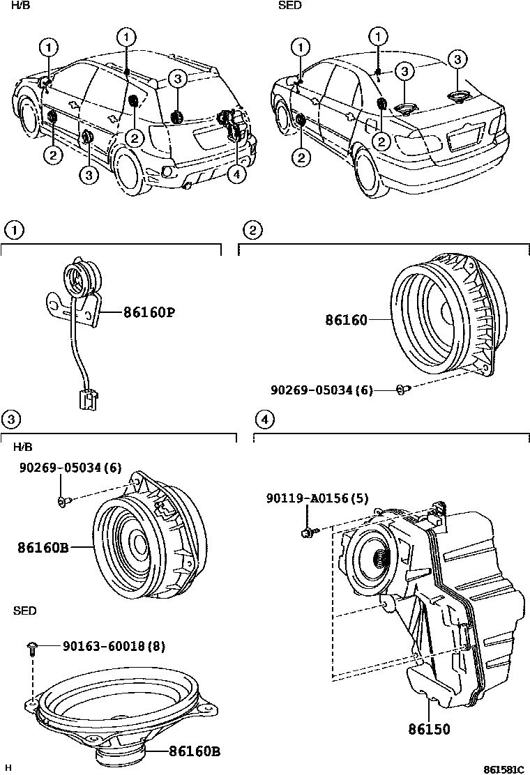 Toyota COROLLA 扬声器 EPC diagram — 861581C