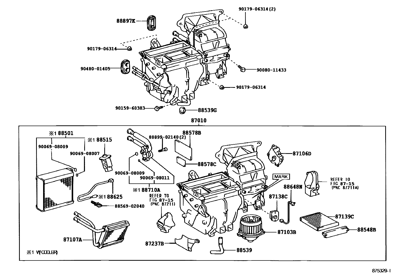 Toyota COROLLA 暖风和空调系统 - 冷却器组件 EPC diagram — 875329I