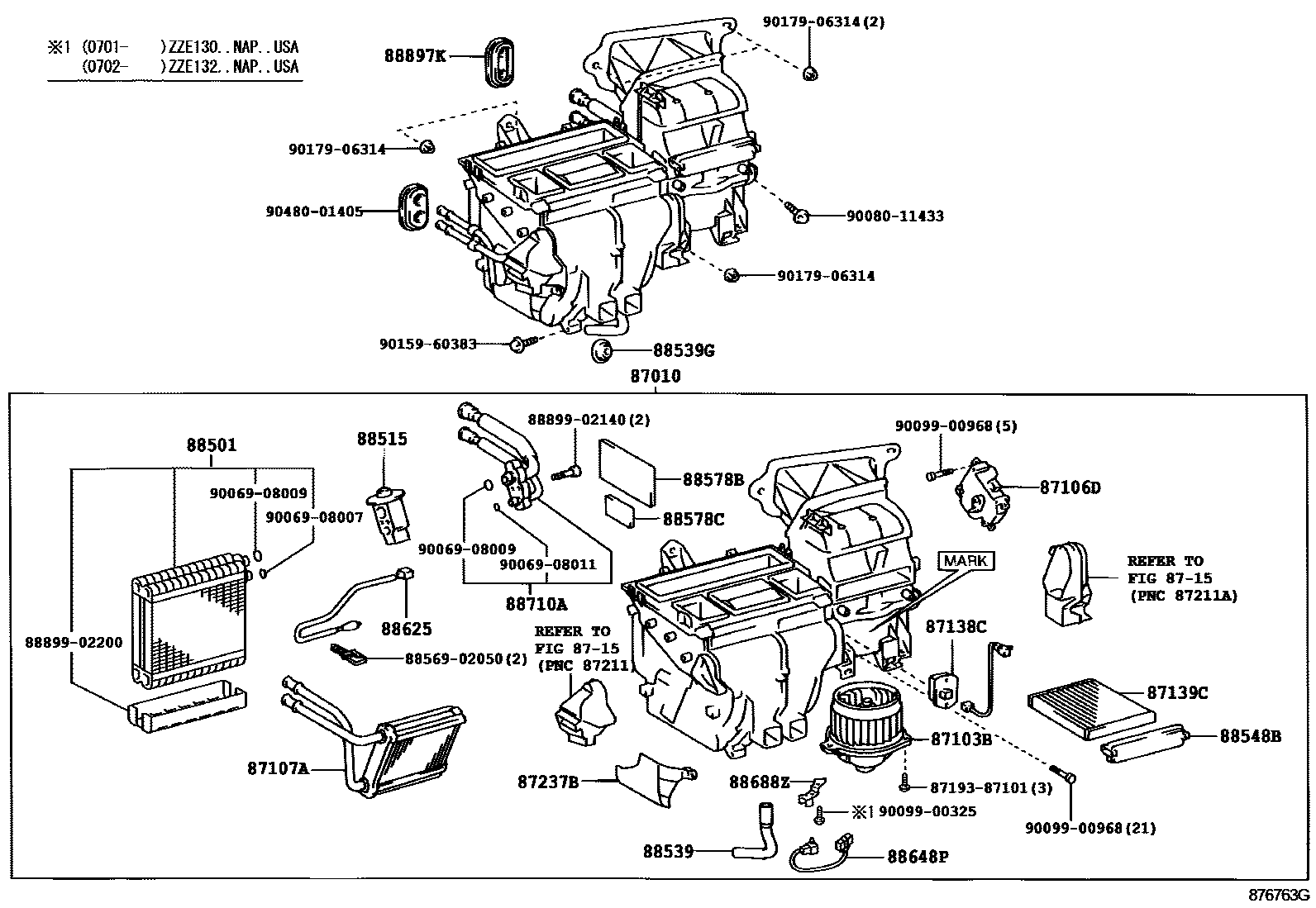 Toyota COROLLA 暖风和空调系统 - 冷却器组件 EPC diagram — 876763H