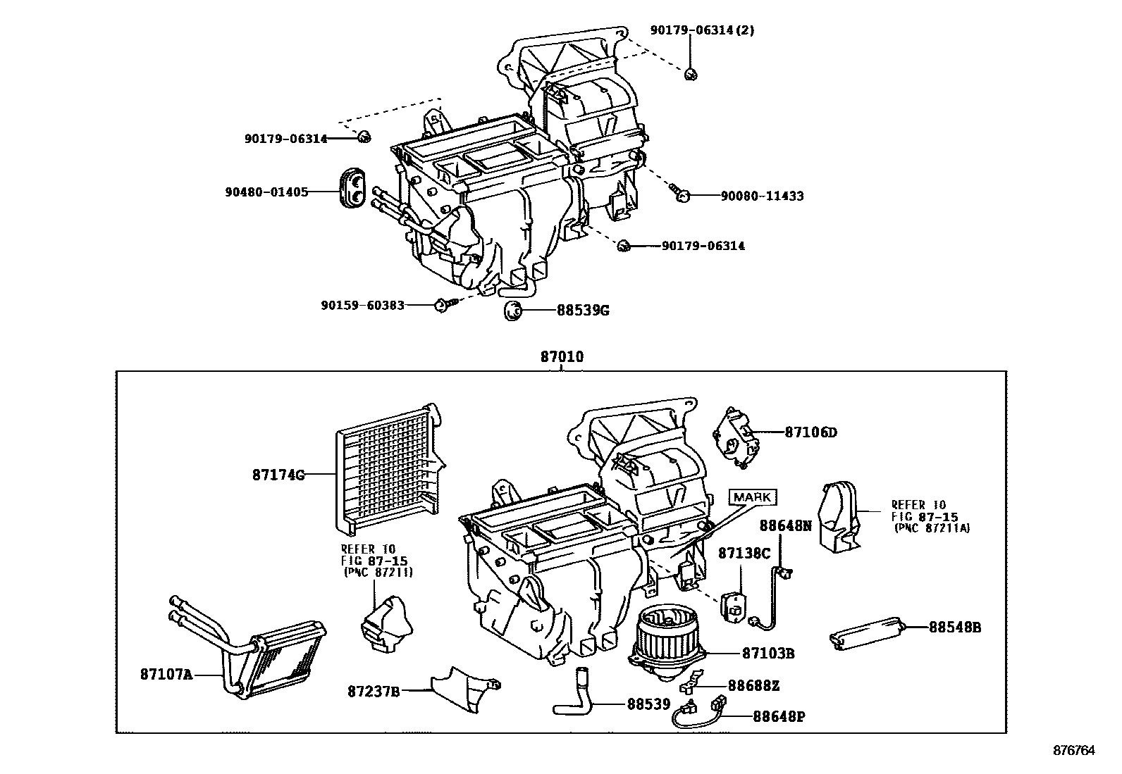 Toyota COROLLA 暖风和空调系统 - 冷却器组件 EPC diagram — 876764C