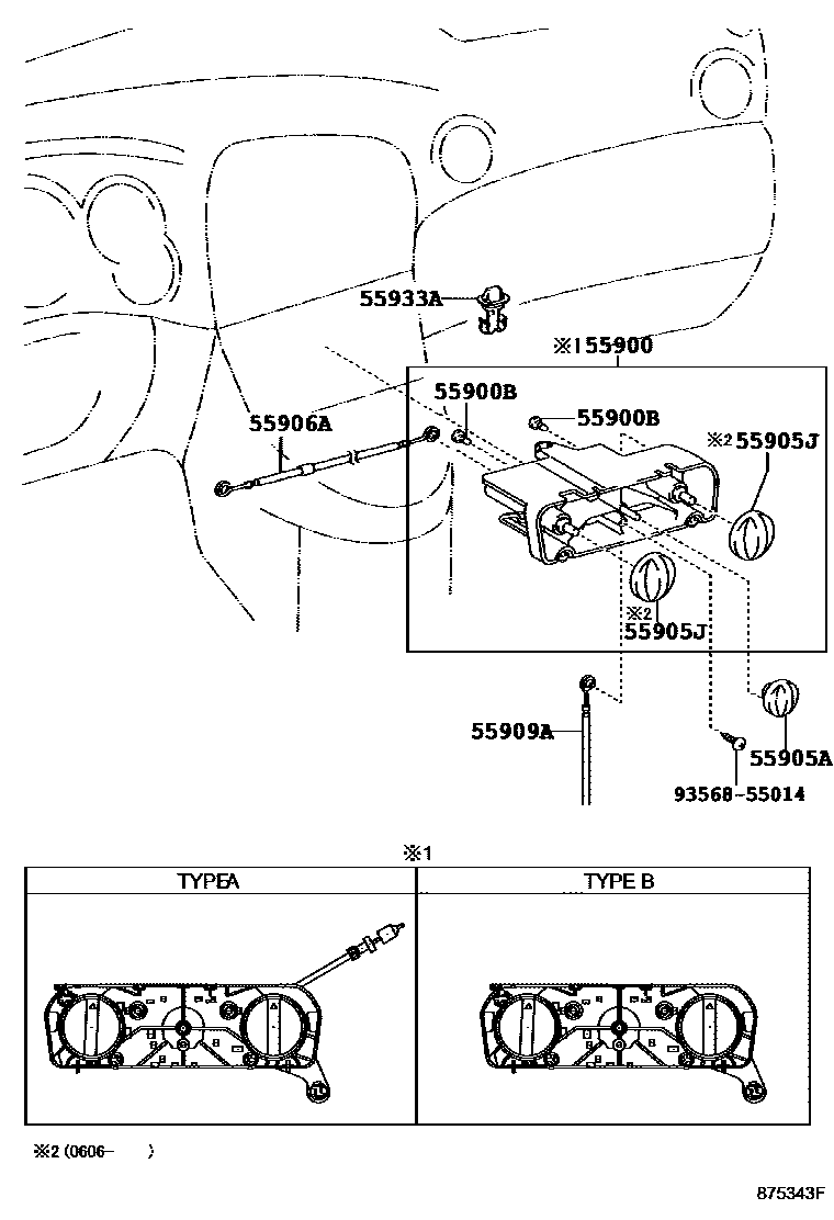Toyota COROLLA 暖风和空调系统 - 控制器和风管 EPC diagram — 875343F