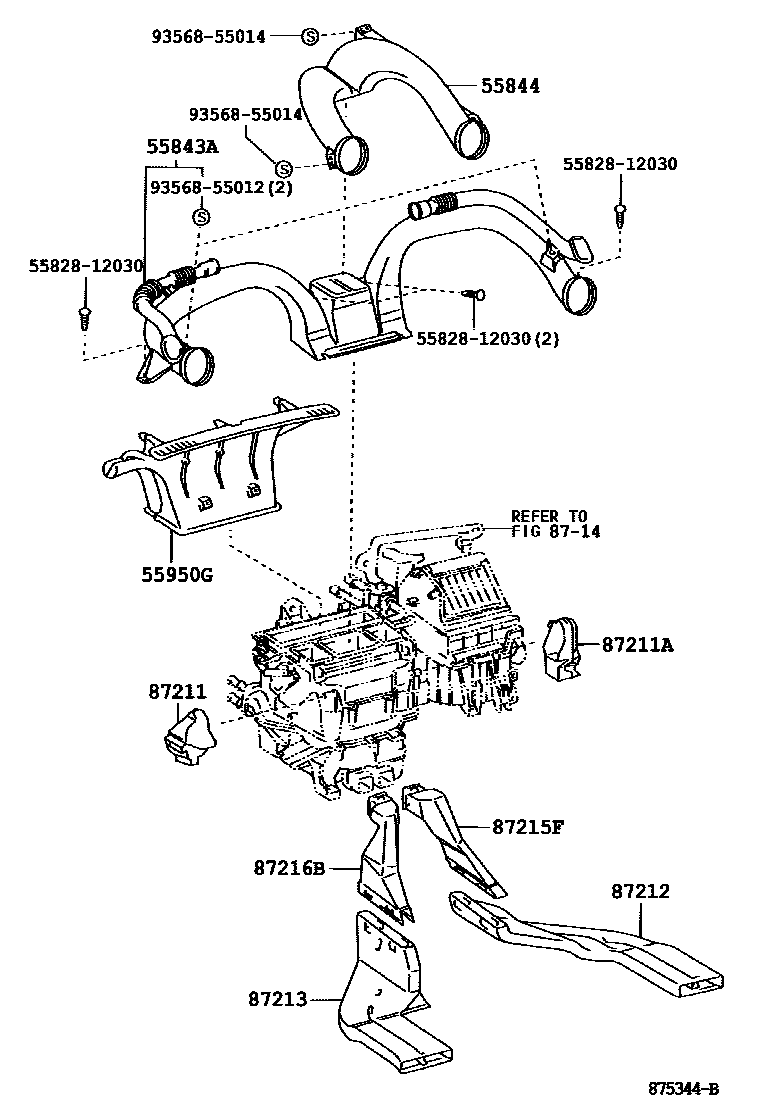 Toyota COROLLA 暖风和空调系统 - 控制器和风管 EPC diagram — 875344B