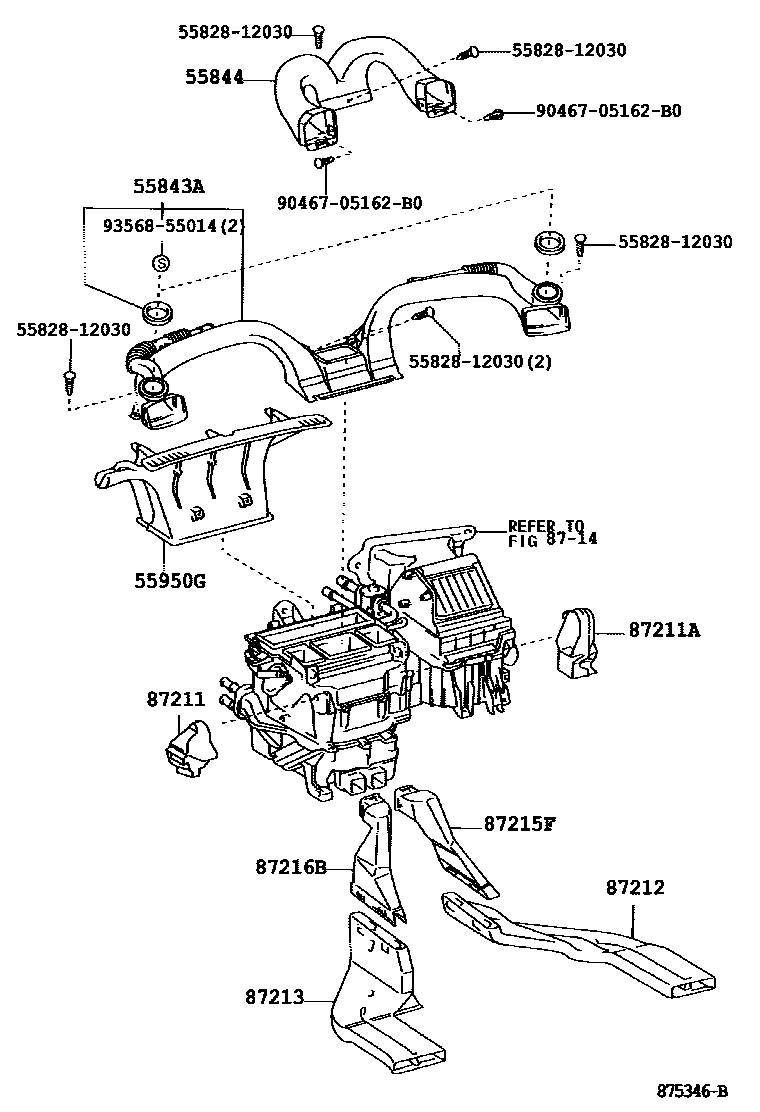 Toyota COROLLA 暖风和空调系统 - 控制器和风管 EPC diagram — 875346B