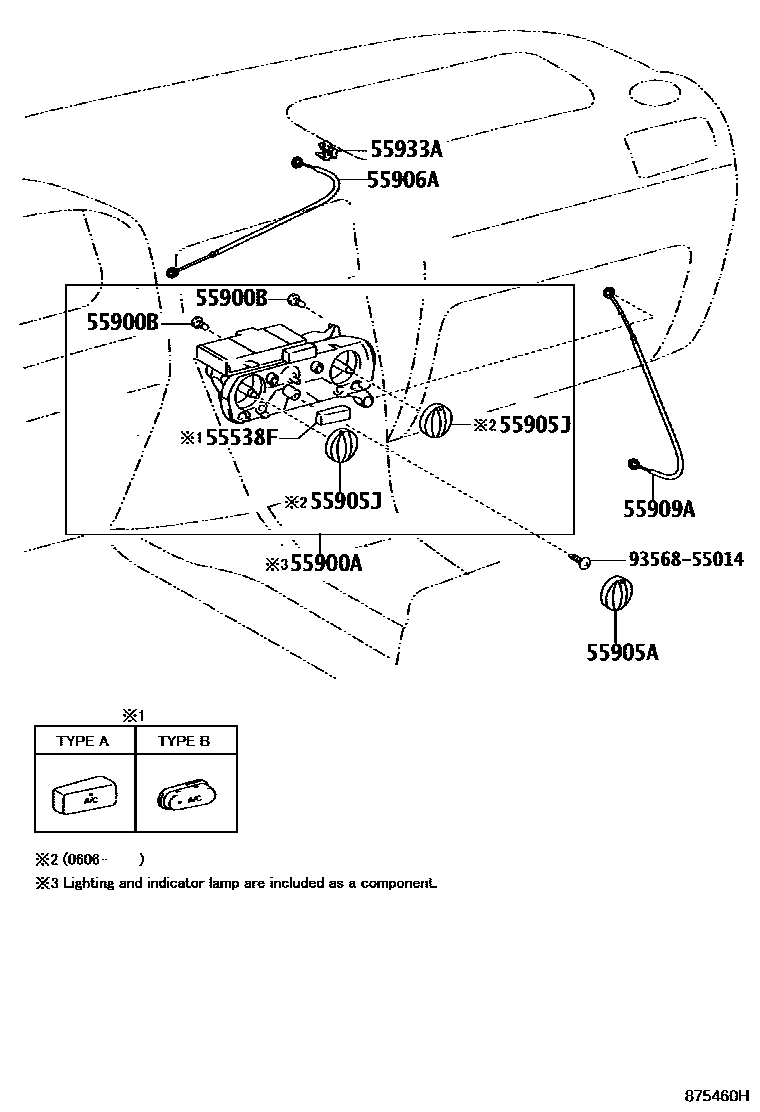 Toyota COROLLA 暖风和空调系统 - 控制器和风管 EPC diagram — 875460H