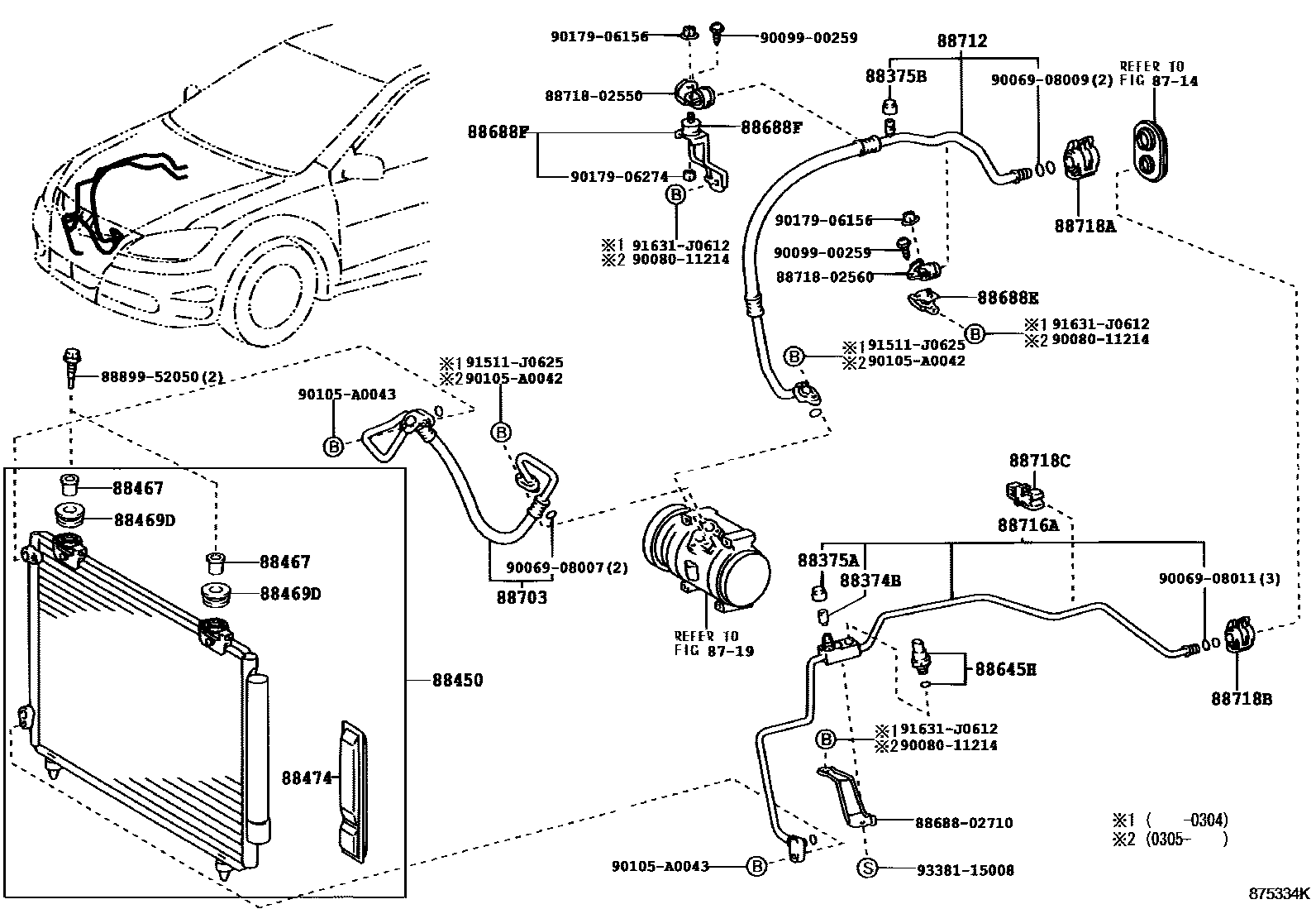 Toyota COROLLA Heating & Air Conditioning - Cooler Piping EPC diagram — 875334K