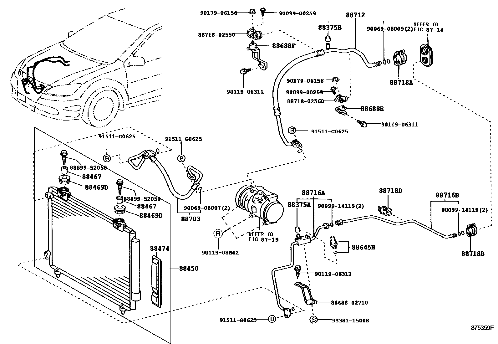 Toyota COROLLA Heating & Air Conditioning - Cooler Piping EPC diagram — 875359F