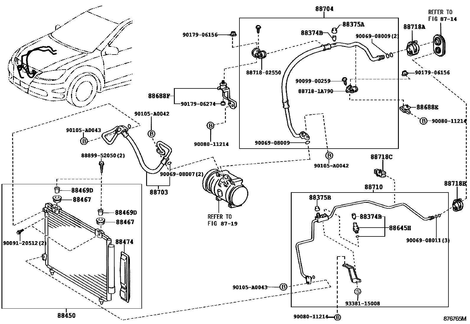 Toyota COROLLA Heating & Air Conditioning - Cooler Piping EPC diagram — 876765M