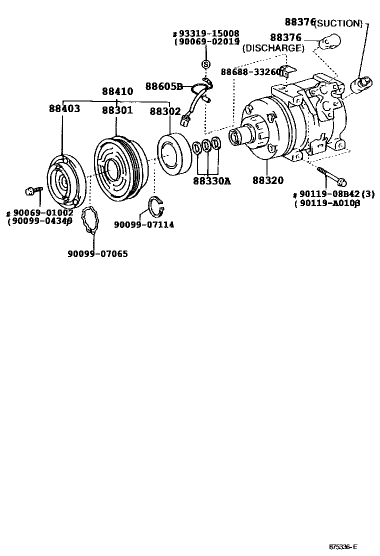 Toyota COROLLA Heating & Air Conditioning - Compressor EPC diagram — 875336E