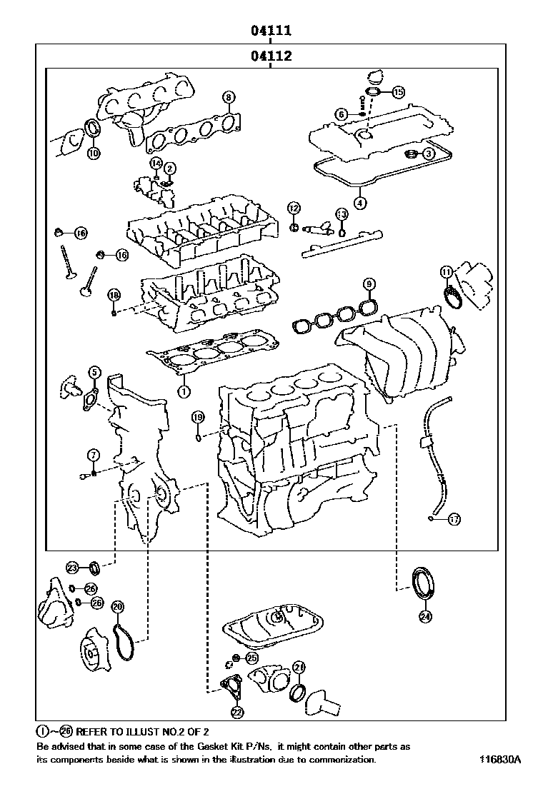 Toyota COROLLA Engine Overhaul Gasket Kit EPC diagram — 116830A