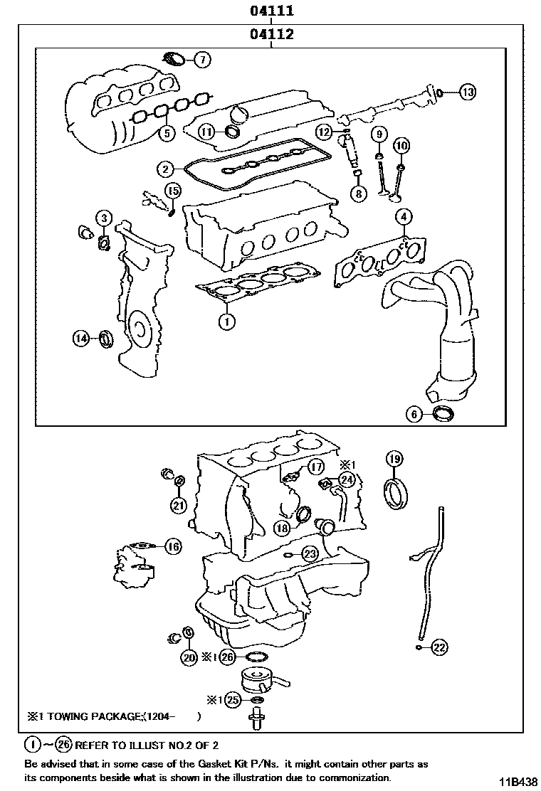 Toyota COROLLA Engine Overhaul Gasket Kit EPC diagram — 11B438