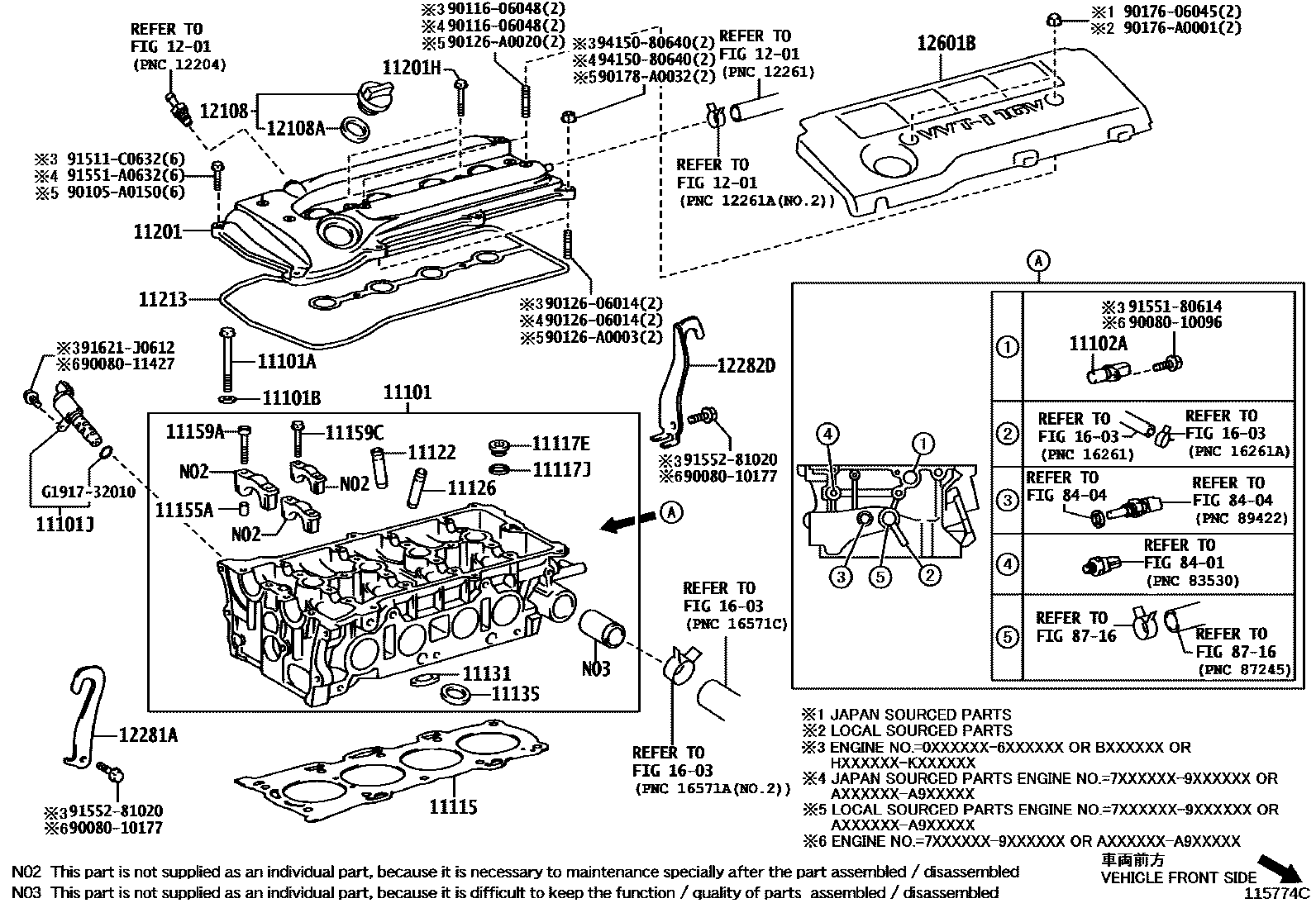 Toyota COROLLA Cylinder Head EPC diagram — 115774C