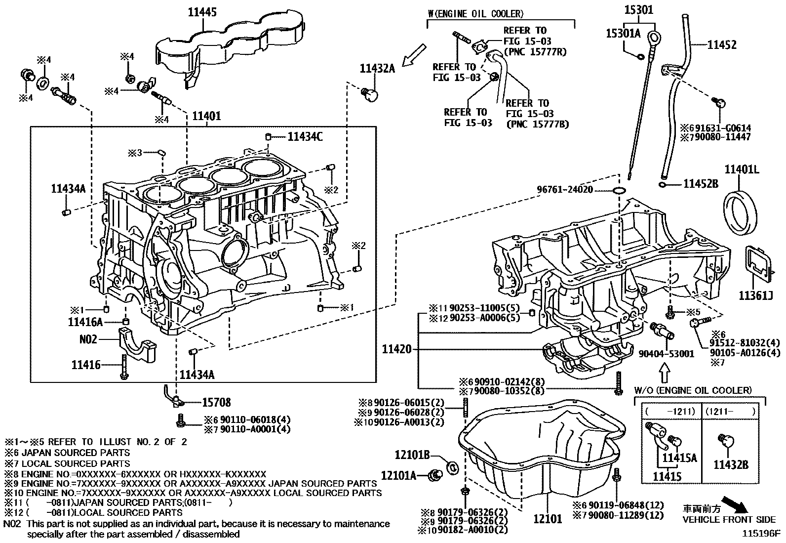 Toyota COROLLA Cylinder Block EPC diagram — 115196F